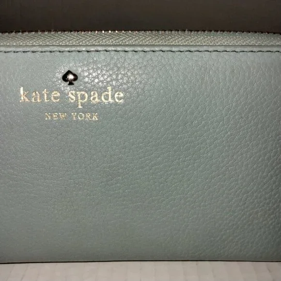 Kate Spade New York Zip Around Wallet, Travel Organizer, Pebbled Blue Leather - Picture 3 of 9